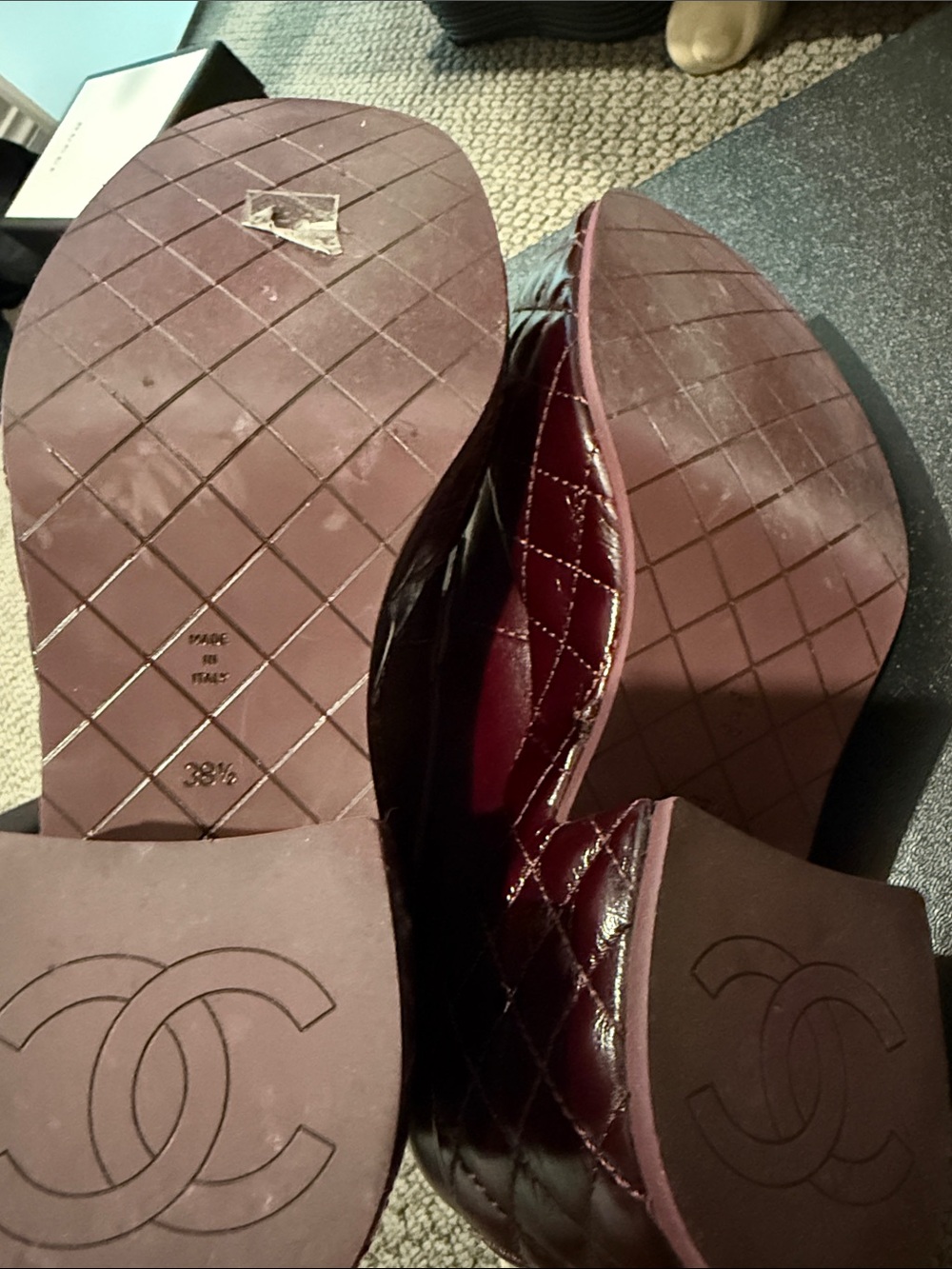 CHANEL woman’s Deep Wine Leather Loafers with Gold CC Hardware - Picture 5 of 8